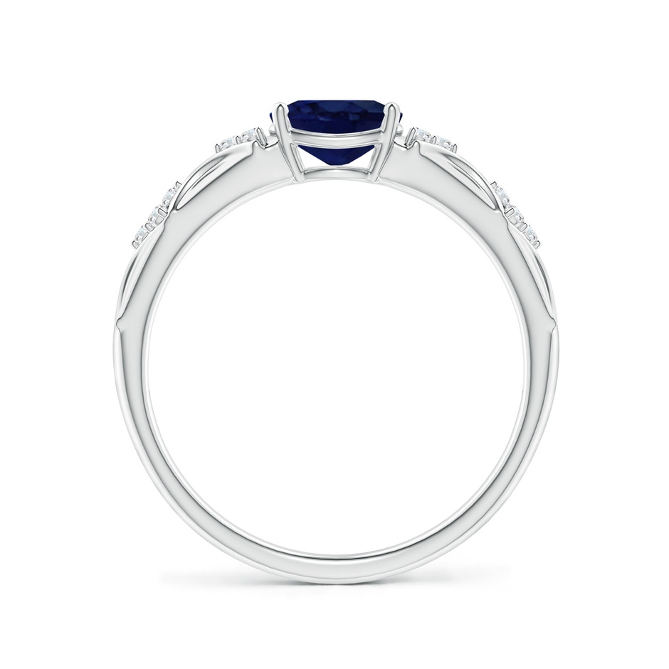7x5mm A Oval Blue Sapphire Vintage Style Ring with Diamond Accents in White Gold side-1