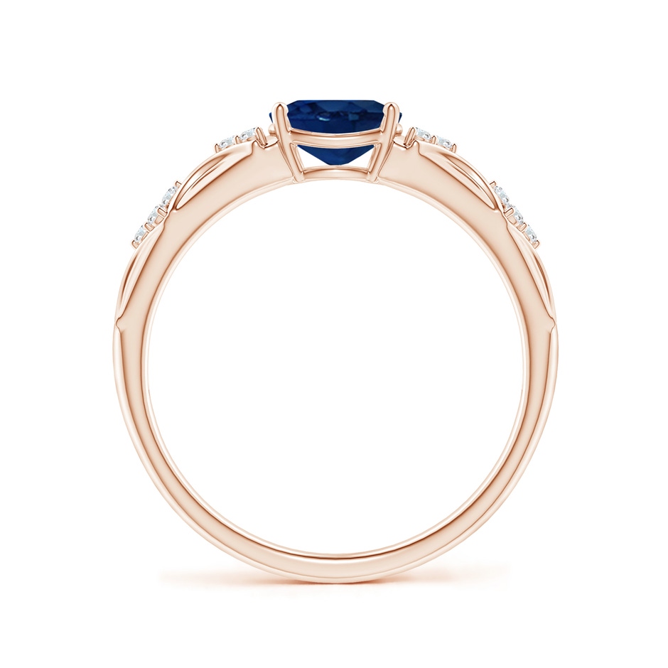 7x5mm AA Oval Blue Sapphire Vintage Style Ring with Diamond Accents in Rose Gold side-1