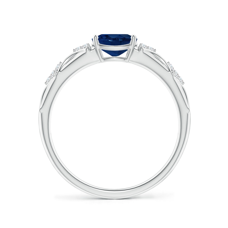 7x5mm AA Oval Blue Sapphire Vintage Style Ring with Diamond Accents in White Gold side-1