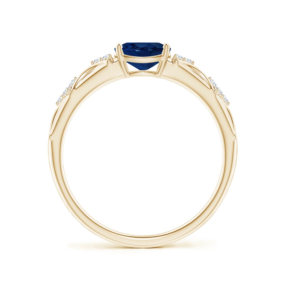 7x5mm AA Oval Blue Sapphire Vintage Style Ring with Diamond Accents in Yellow Gold side-1