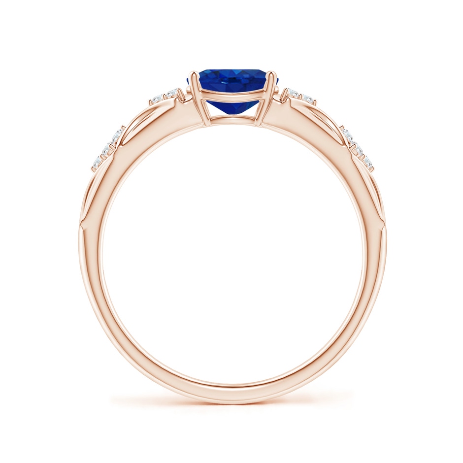 7x5mm AAA Oval Blue Sapphire Vintage Style Ring with Diamond Accents in Rose Gold side-1
