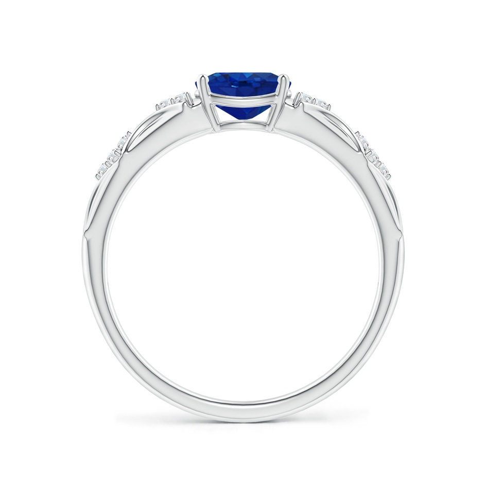 7x5mm AAA Oval Blue Sapphire Vintage Style Ring with Diamond Accents in White Gold side-1