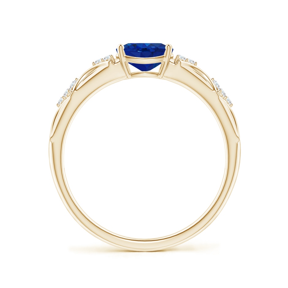 7x5mm AAA Oval Blue Sapphire Vintage Style Ring with Diamond Accents in Yellow Gold side-1