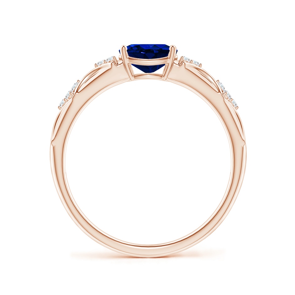 7x5mm Lab-Grown Oval Blue Sapphire Vintage Style Ring with Diamond Accents in Rose Gold side-1