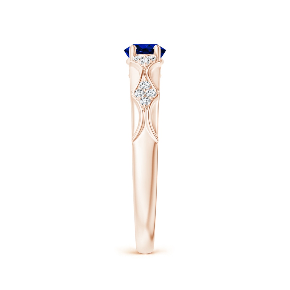 7x5mm Lab-Grown Oval Blue Sapphire Vintage Style Ring with Diamond Accents in Rose Gold side-2