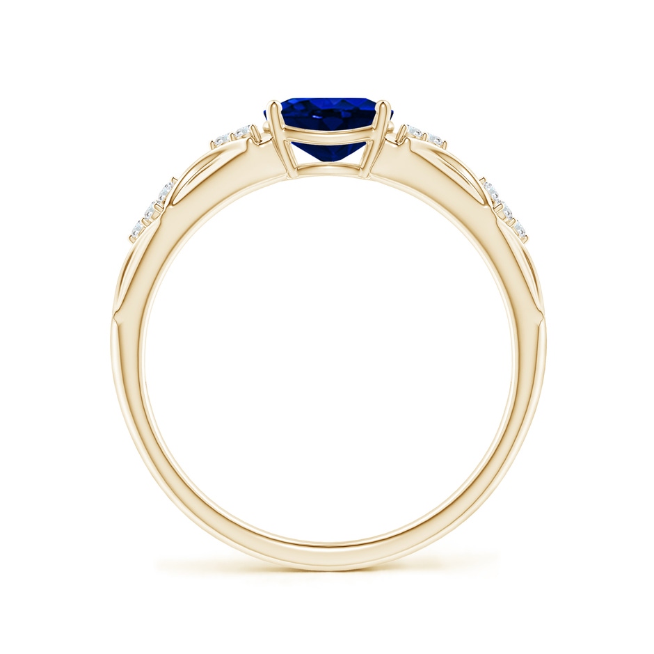 7x5mm Lab-Grown Oval Blue Sapphire Vintage Style Ring with Diamond Accents in Yellow Gold side-1