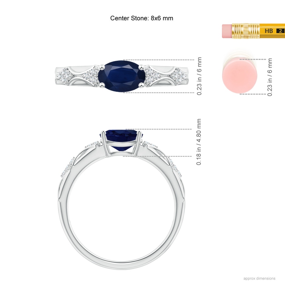 8x6mm A Oval Blue Sapphire Vintage Style Ring with Diamond Accents in P950 Platinum ruler