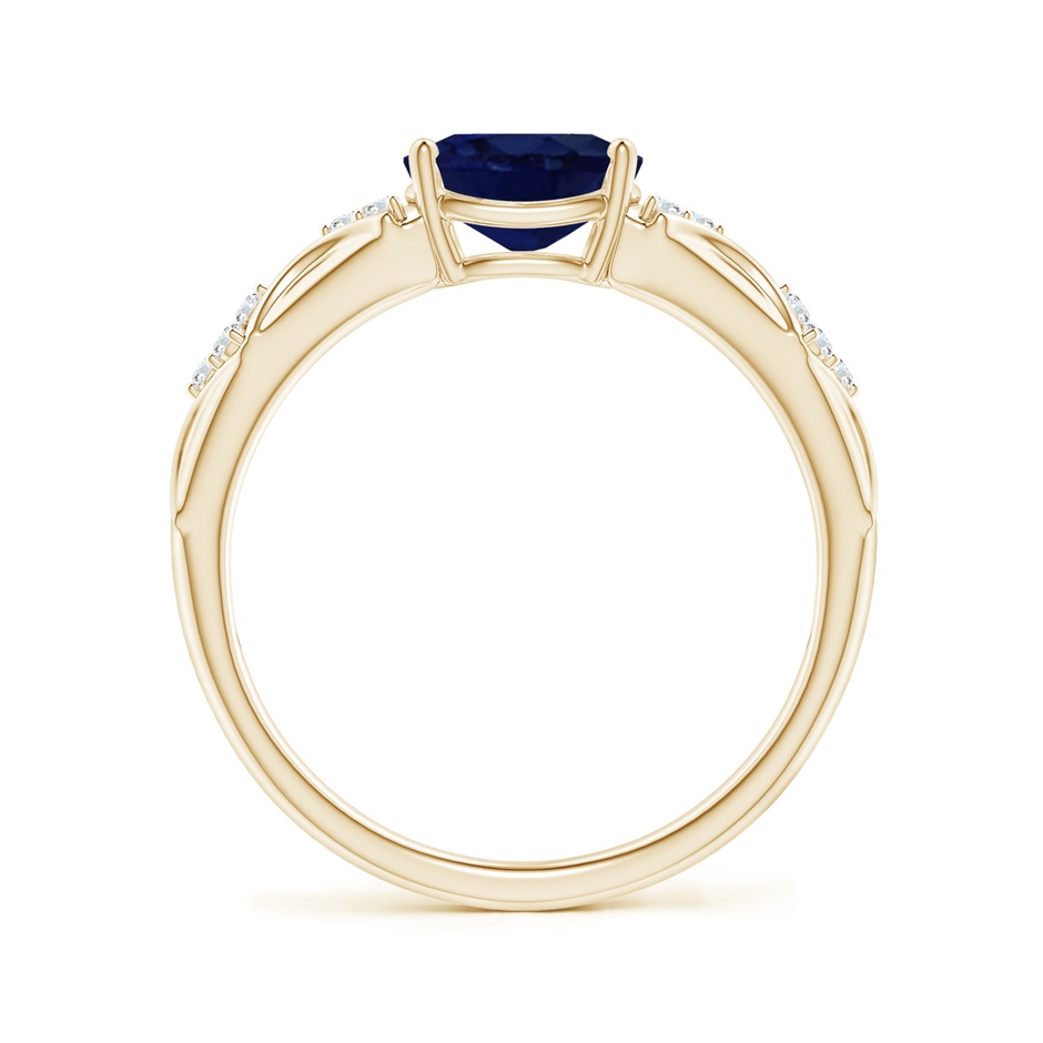 8x6mm A Oval Blue Sapphire Vintage Style Ring with Diamond Accents in Yellow Gold side-1
