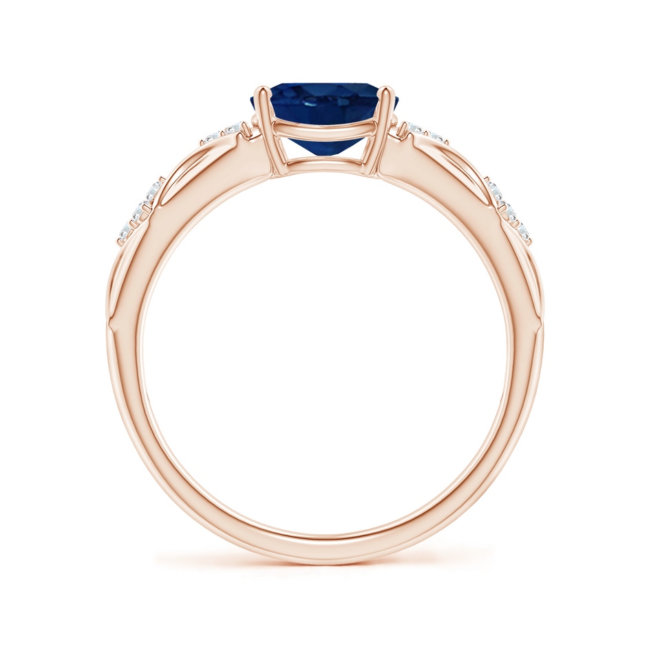 8x6mm AA Oval Blue Sapphire Vintage Style Ring with Diamond Accents in Rose Gold side-1