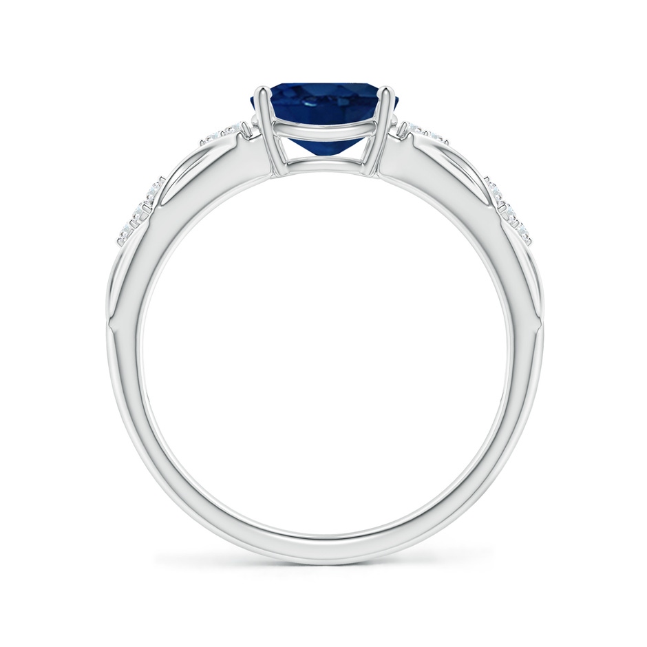 8x6mm AA Oval Blue Sapphire Vintage Style Ring with Diamond Accents in White Gold side-1