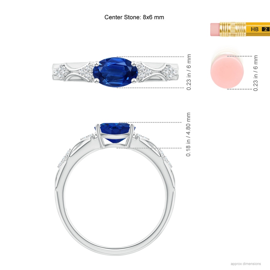 8x6mm AAA Oval Blue Sapphire Vintage Style Ring with Diamond Accents in P950 Platinum ruler