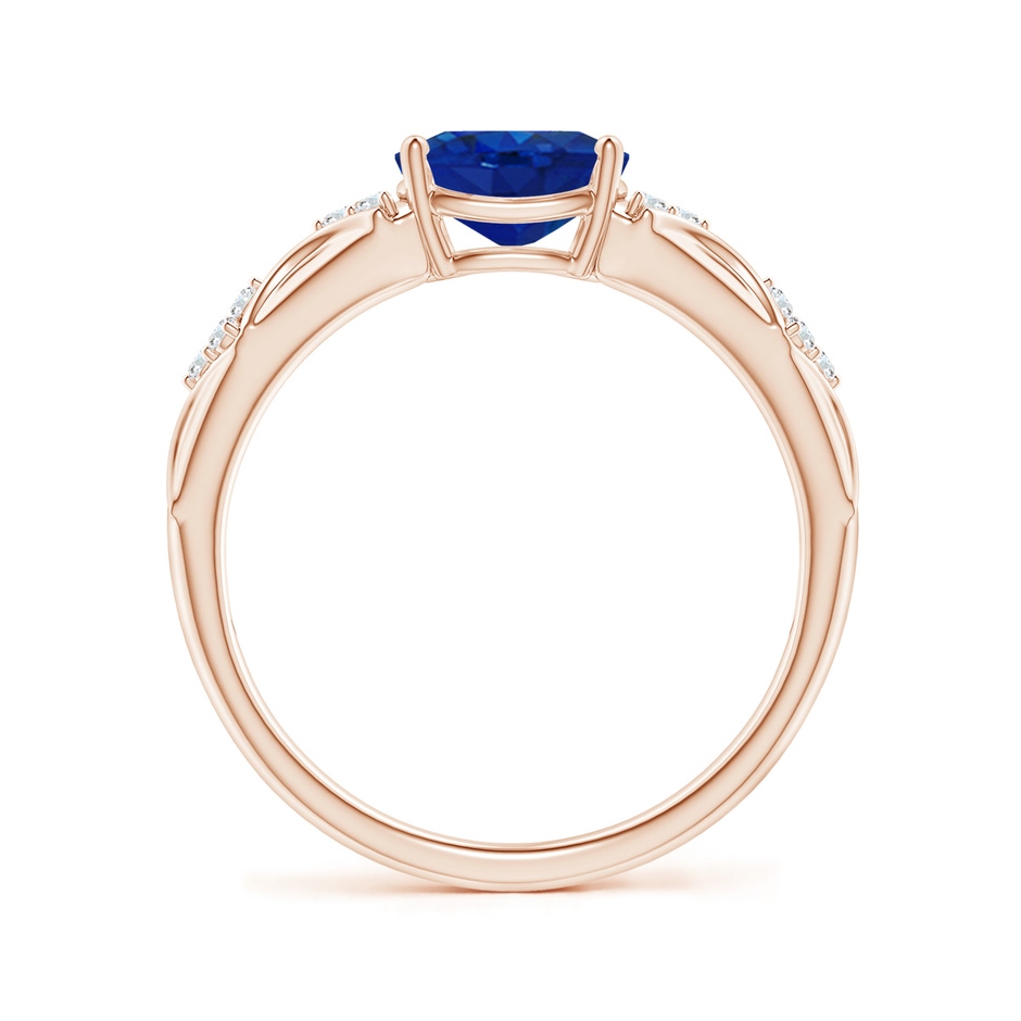 8x6mm AAA Oval Blue Sapphire Vintage Style Ring with Diamond Accents in Rose Gold side-1