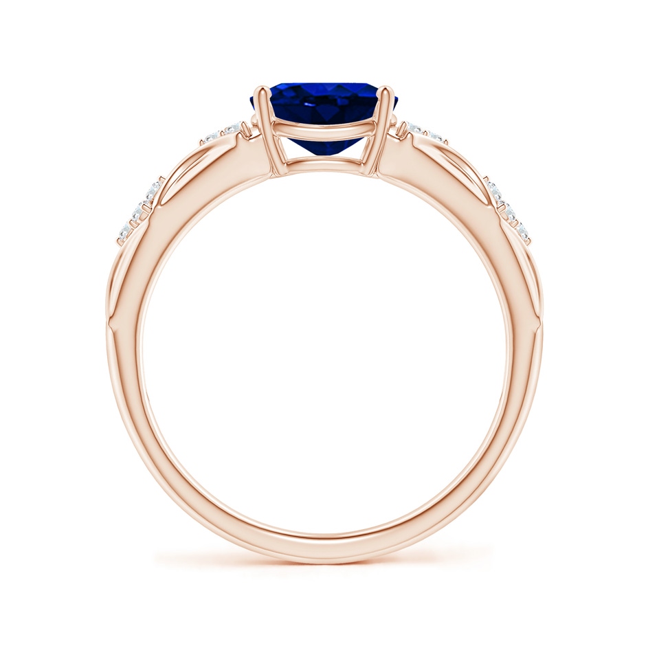 8x6mm Lab-Grown Oval Blue Sapphire Vintage Style Ring with Diamond Accents in Rose Gold side-1