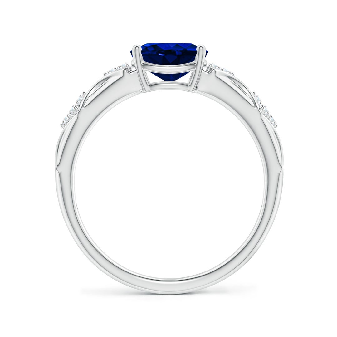 8x6mm AAAA Oval Blue Sapphire Vintage Style Ring with Diamond Accents in White Gold - side 2