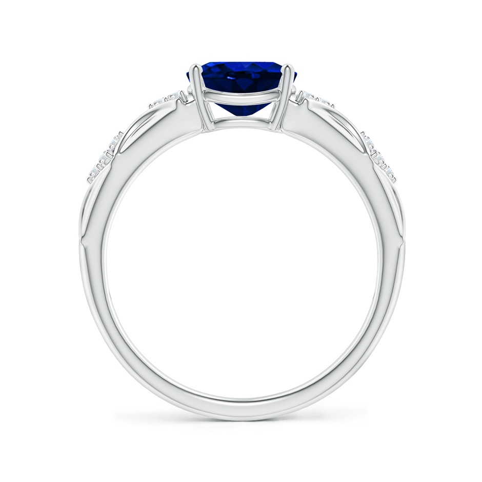 8x6mm Lab-Grown Oval Blue Sapphire Vintage Style Ring with Diamond Accents in White Gold side-1