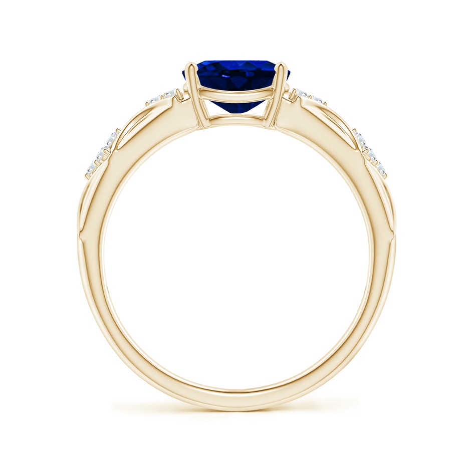 8x6mm Lab-Grown Oval Blue Sapphire Vintage Style Ring with Diamond Accents in Yellow Gold side-1