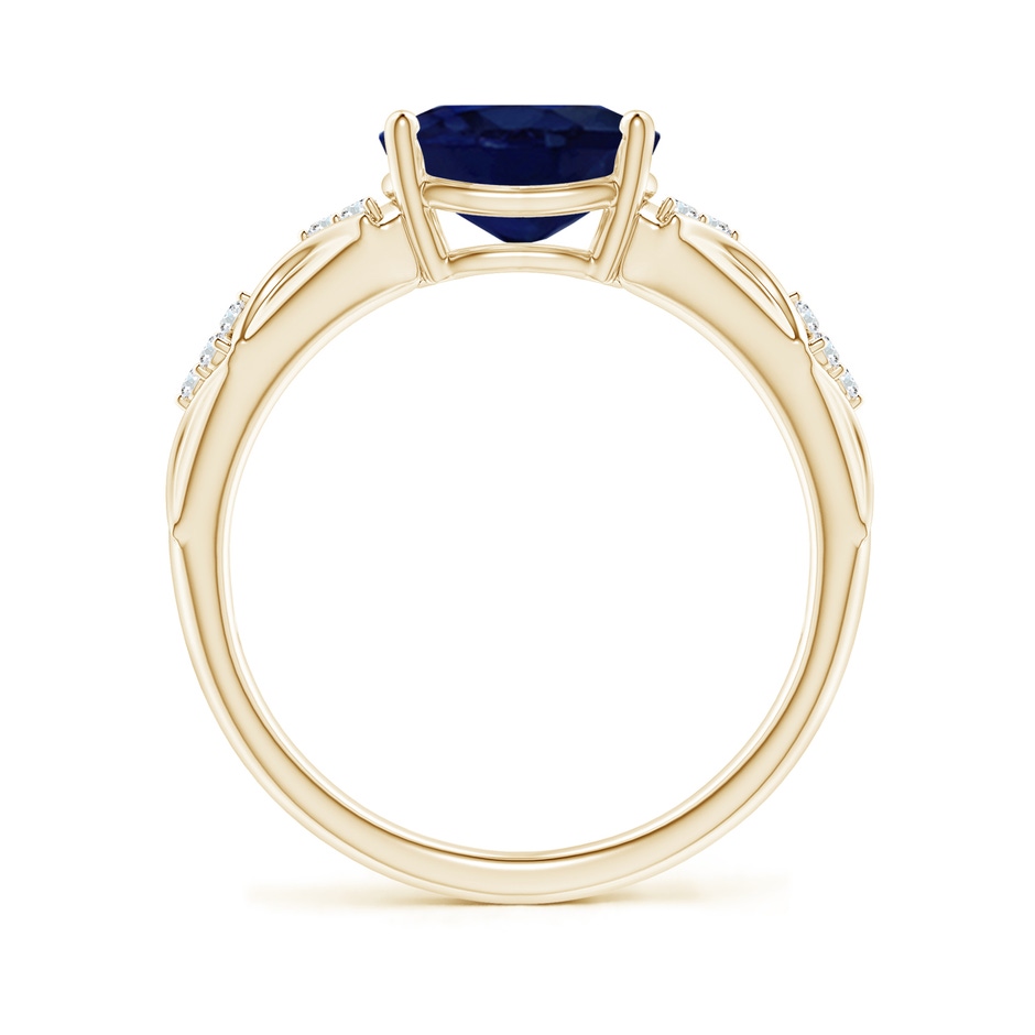 9x7mm A Oval Blue Sapphire Vintage Style Ring with Diamond Accents in Yellow Gold side-1