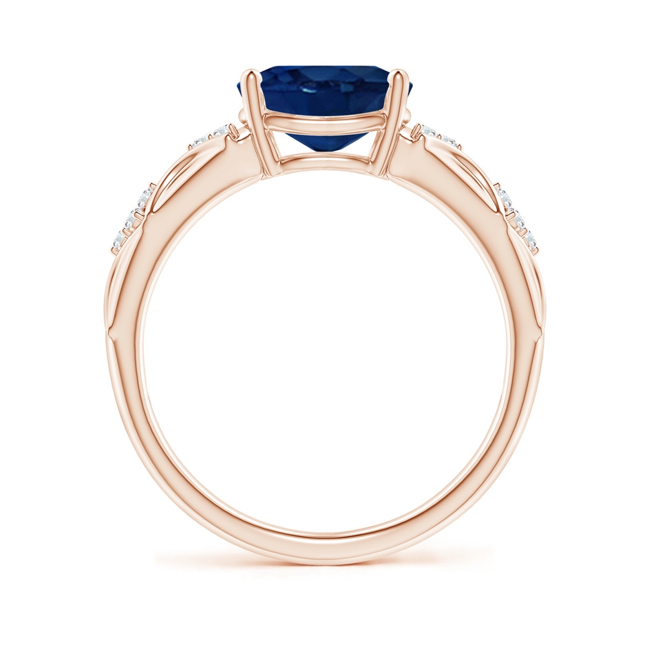 9x7mm AA Oval Blue Sapphire Vintage Style Ring with Diamond Accents in Rose Gold side-1