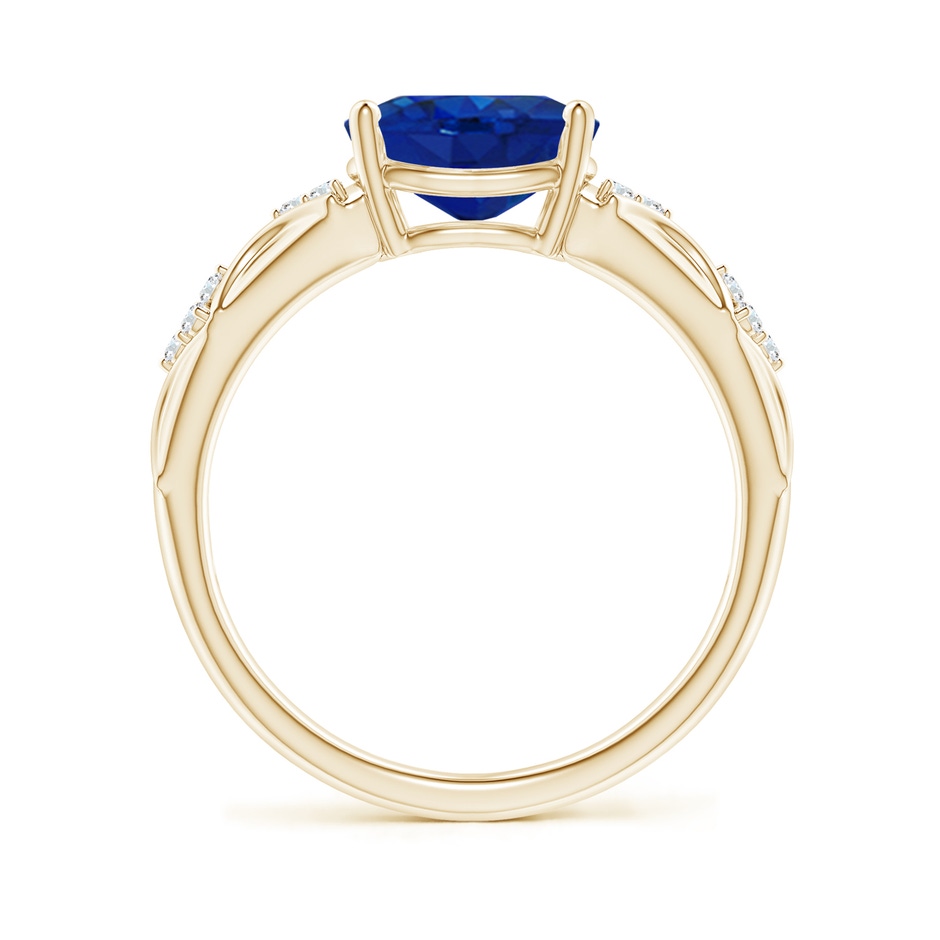 9x7mm AAA Oval Blue Sapphire Vintage Style Ring with Diamond Accents in Yellow Gold side-1
