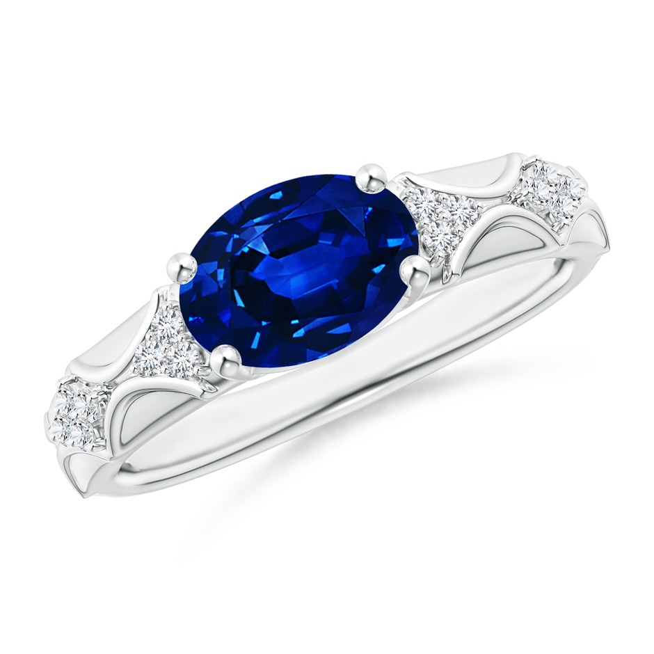 9x7mm AAAA Oval Blue Sapphire Vintage Style Ring with Diamond Accents in P950 Platinum 