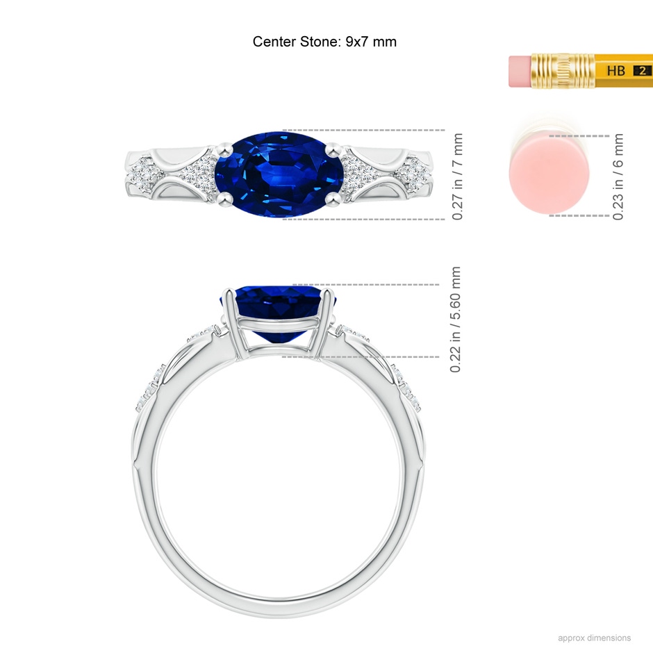 9x7mm AAAA Oval Blue Sapphire Vintage Style Ring with Diamond Accents in P950 Platinum ruler