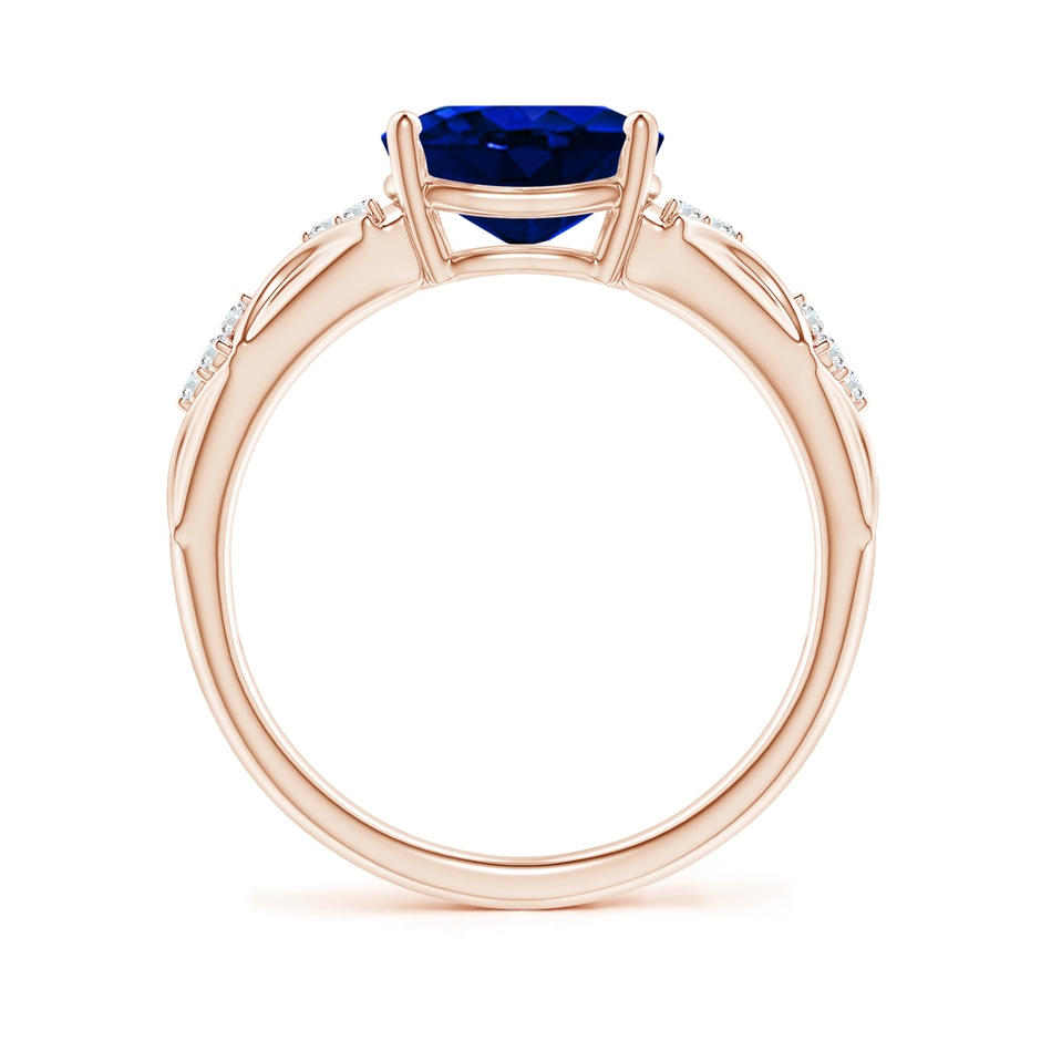 9x7mm AAAA Oval Blue Sapphire Vintage Style Ring with Diamond Accents in Rose Gold side-1