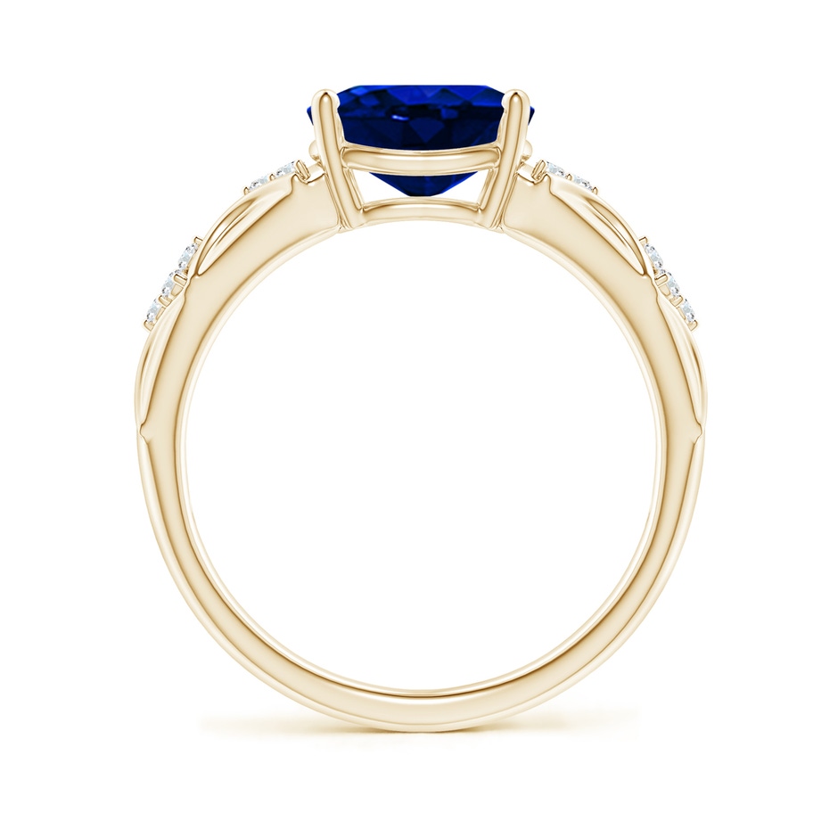 9x7mm AAAA Oval Blue Sapphire Vintage Style Ring with Diamond Accents in Yellow Gold side-1
