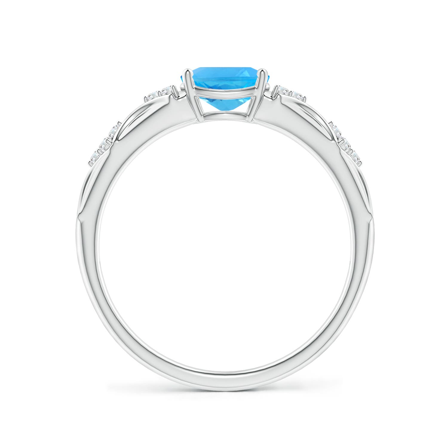 7x5mm AAA Oval Swiss Blue Topaz Vintage Style Ring with Diamond Accents in P950 Platinum