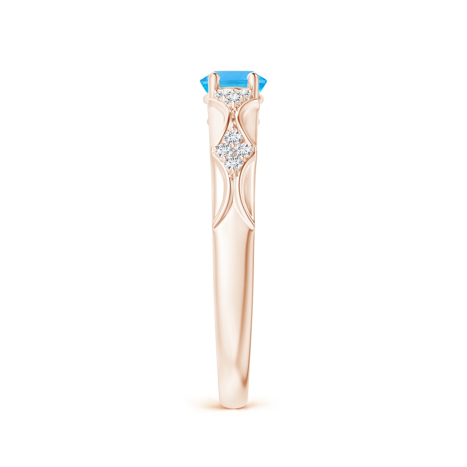 7x5mm AAA Oval Swiss Blue Topaz Vintage Style Ring with Diamond Accents in Rose Gold side-2