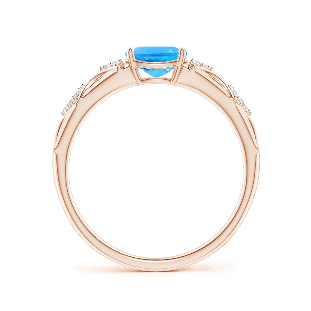 7x5mm AAAA Oval Swiss Blue Topaz Vintage Style Ring with Diamond Accents in Rose Gold Side-1