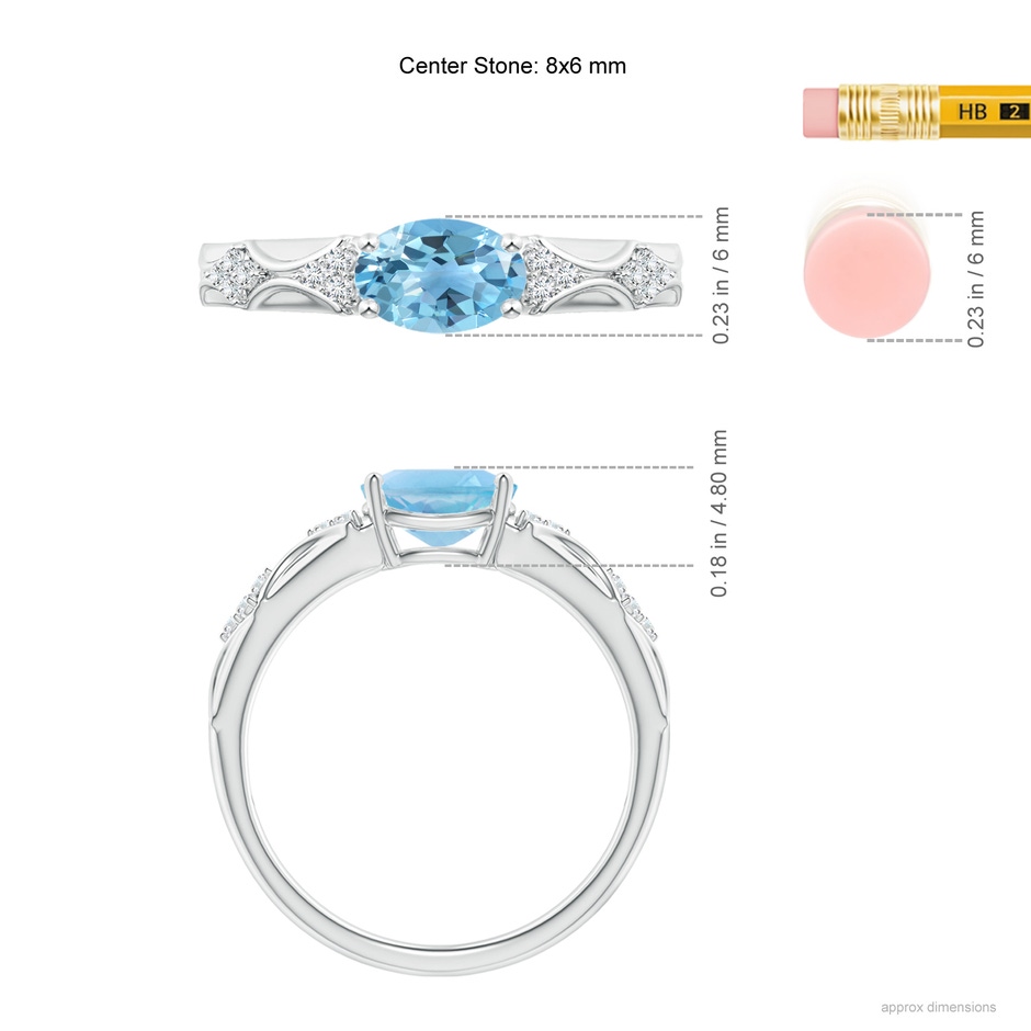 8x6mm A Oval Swiss Blue Topaz Vintage Style Ring with Diamond Accents in P950 Platinum ruler