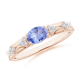 7x5mm A Oval Tanzanite Vintage Style Ring with Diamond Accents in 9K Rose Gold