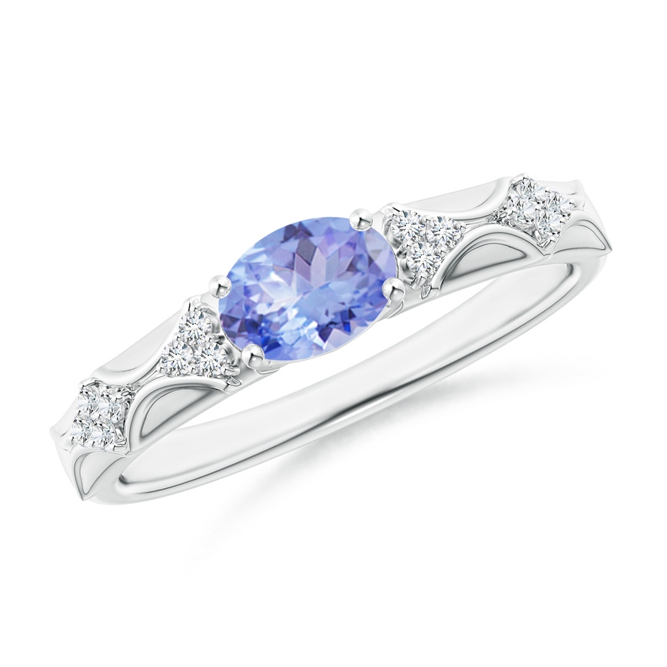 7x5mm A Oval Tanzanite Vintage Style Ring with Diamond Accents in White Gold 