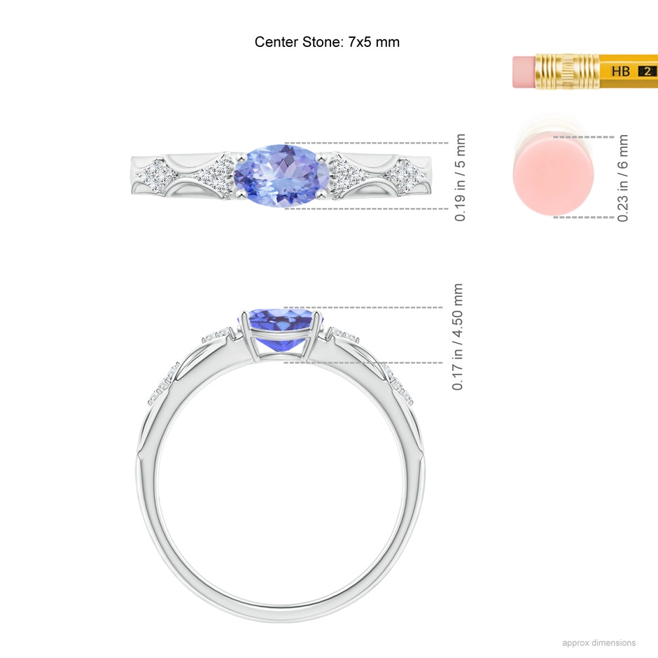 7x5mm A Oval Tanzanite Vintage Style Ring with Diamond Accents in White Gold ruler