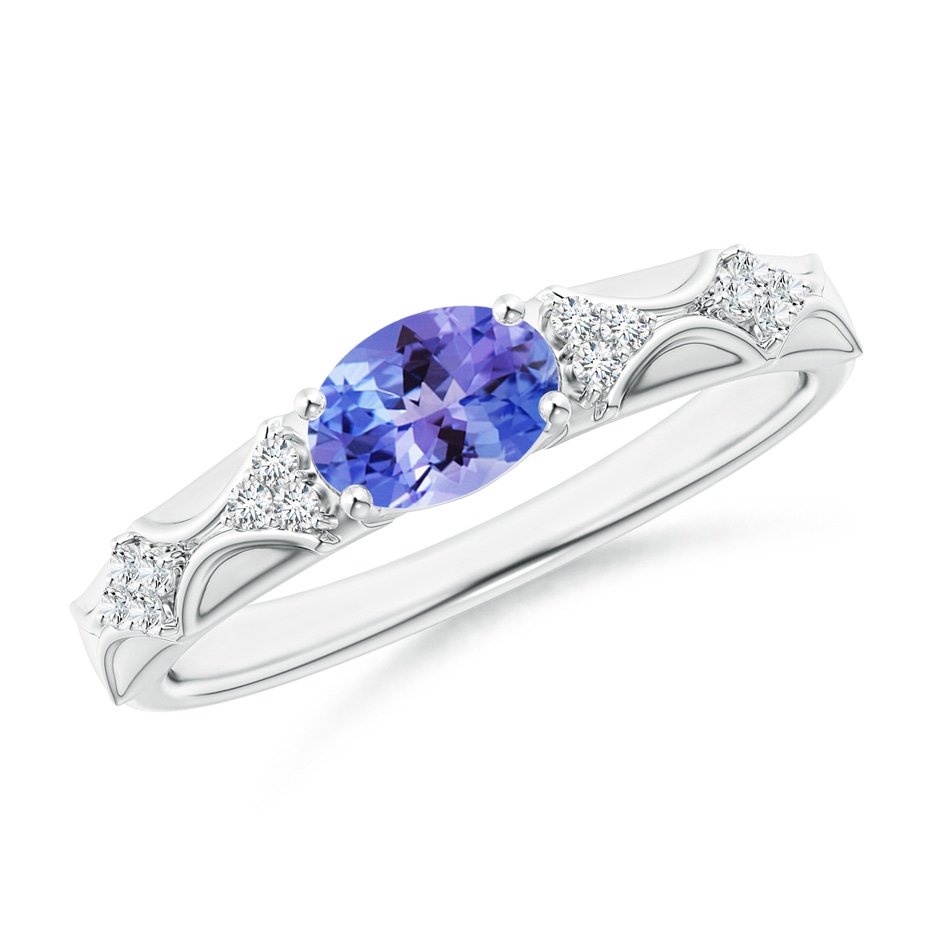 7x5mm AA Oval Tanzanite Vintage Style Ring with Diamond Accents in 9K White Gold 