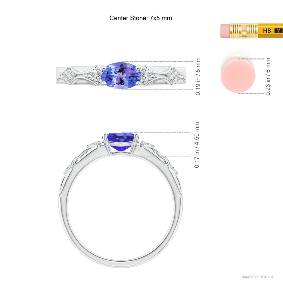 7x5mm AA Oval Tanzanite Vintage Style Ring with Diamond Accents in 9K White Gold ruler