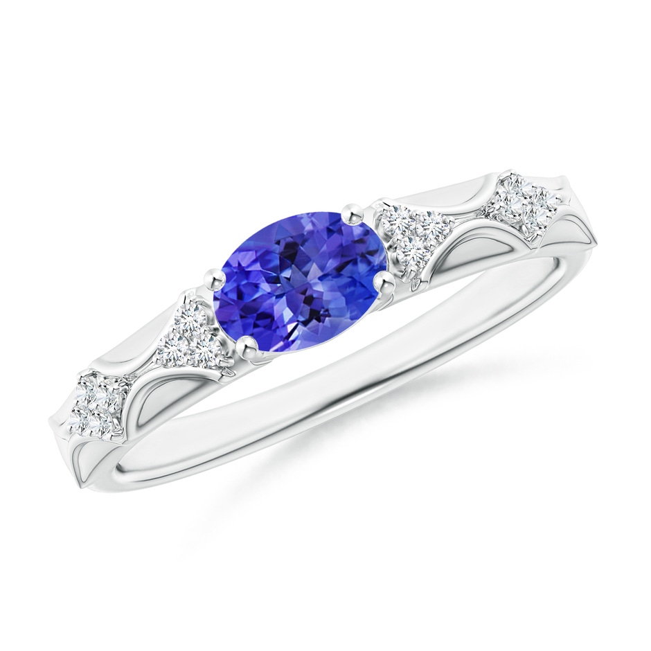 7x5mm AAA Oval Tanzanite Vintage Style Ring with Diamond Accents in White Gold 