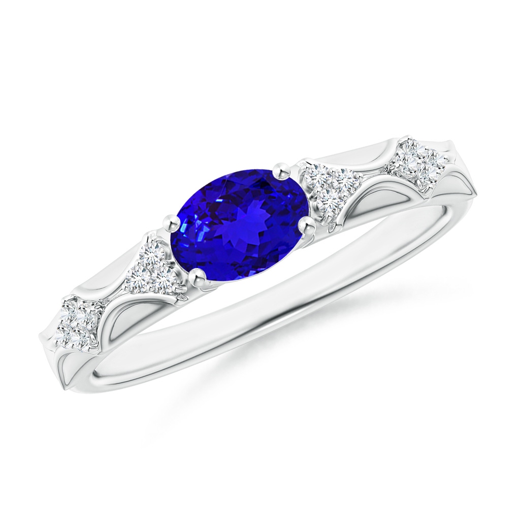 7x5mm AAAA Oval Tanzanite Vintage Style Ring with Diamond Accents in P950 Platinum