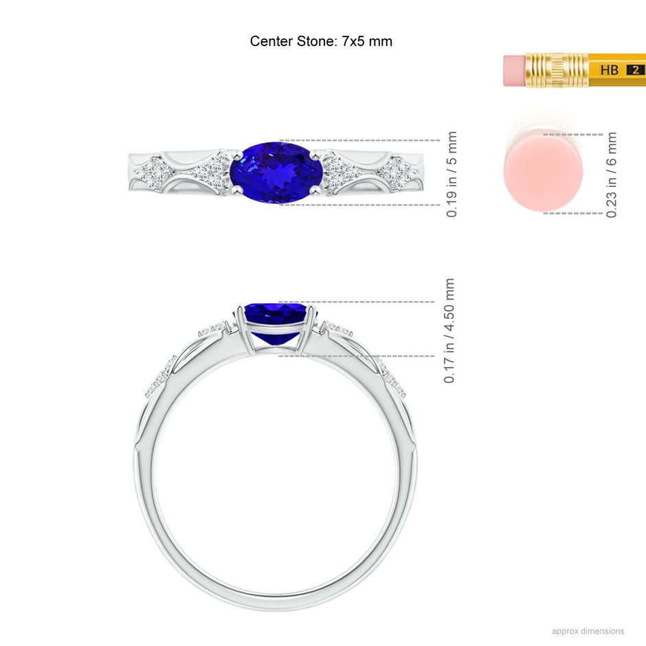 7x5mm AAAA Oval Tanzanite Vintage Style Ring with Diamond Accents in White Gold ruler