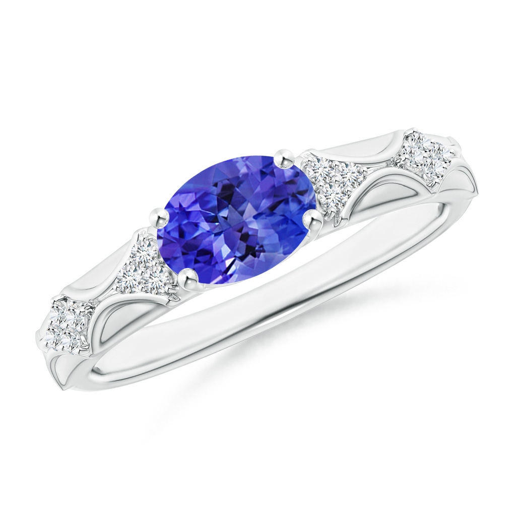 8x6mm AAA Oval Tanzanite Vintage Style Ring with Diamond Accents in P950 Platinum