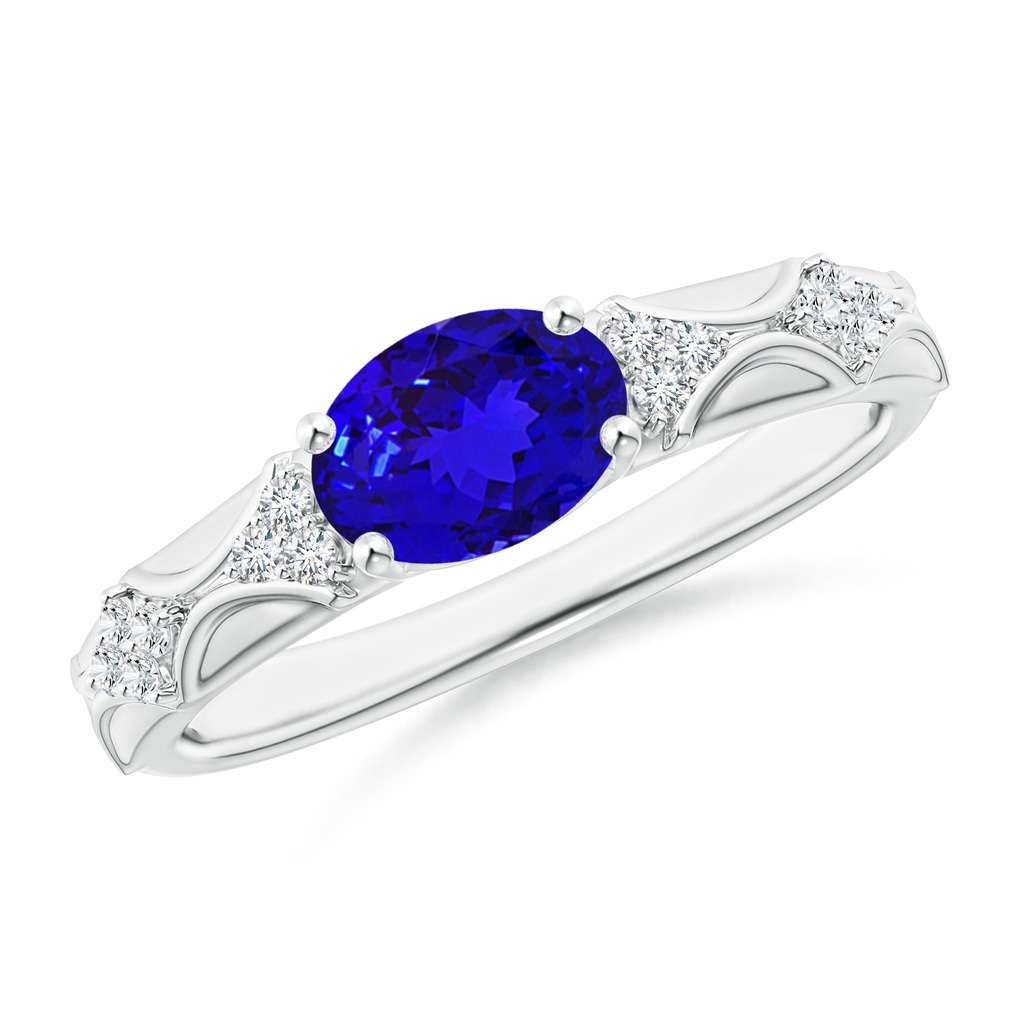 8x6mm AAAA Oval Tanzanite Vintage Style Ring with Diamond Accents in White Gold