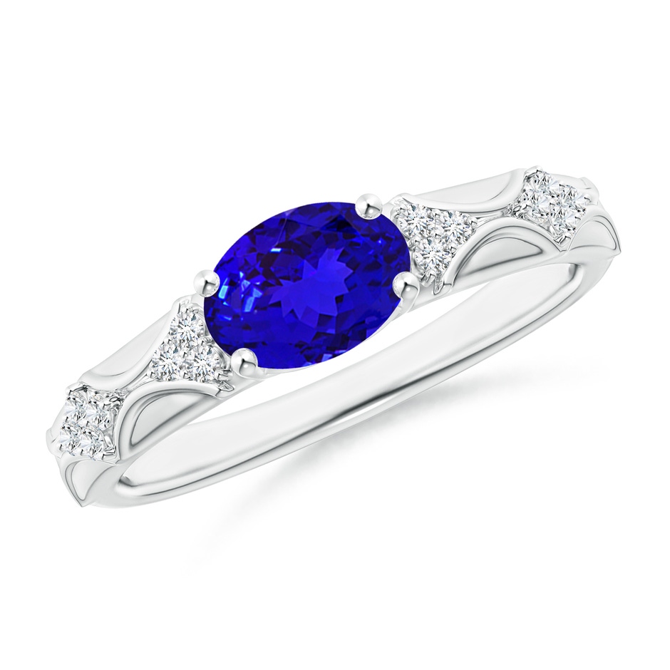 8x6mm AAAA Oval Tanzanite Vintage Style Ring with Diamond Accents in White Gold 