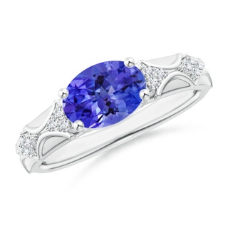 9x7mm AAA Oval Tanzanite Vintage Style Ring with Diamond Accents in White Gold