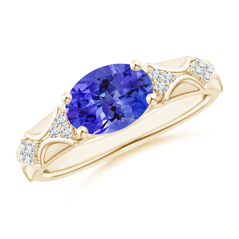 9x7mm AAA Oval Tanzanite Vintage Style Ring with Diamond Accents in Yellow Gold 