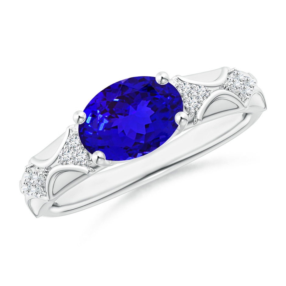 9x7mm AAAA Oval Tanzanite Vintage Style Ring with Diamond Accents in White Gold 