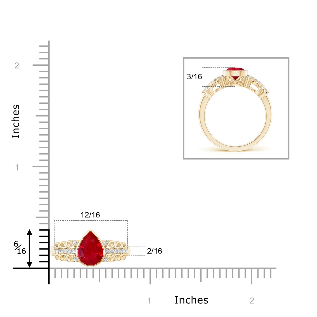 8x6mm AAA Pear Ruby Vintage Style Ring with Diamond Accents in Yellow Gold Product Image