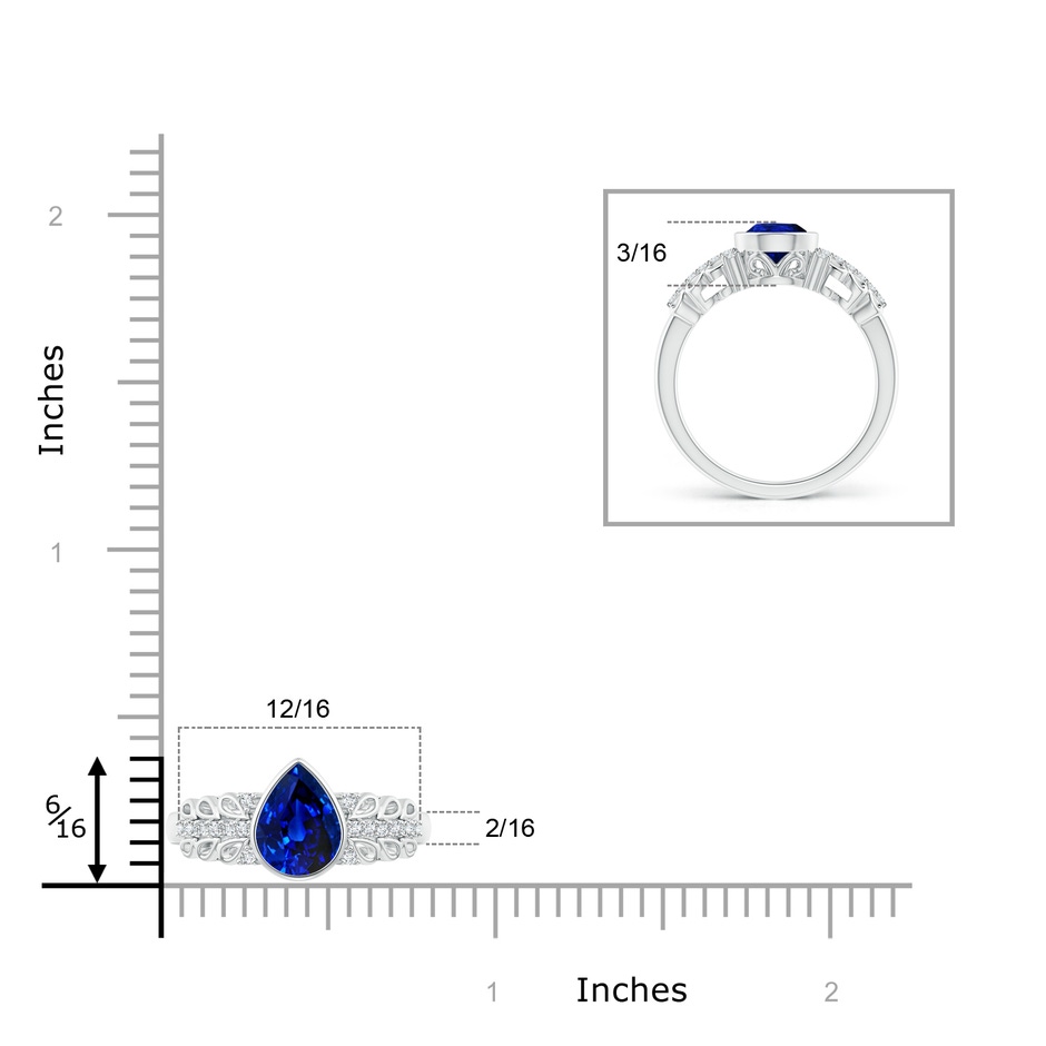 8x6mm Lab-Grown Pear Blue Sapphire Vintage Style Ring with Diamond Accents in White Gold product image