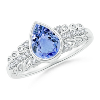 8x6mm A Pear Tanzanite Vintage Style Ring with Diamond Accents in 10K White Gold