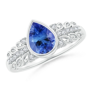 8x6mm AA Pear Tanzanite Vintage Style Ring with Diamond Accents in 10K White Gold