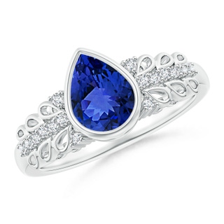8x6mm AAA Pear Tanzanite Vintage Style Ring with Diamond Accents in 10K White Gold